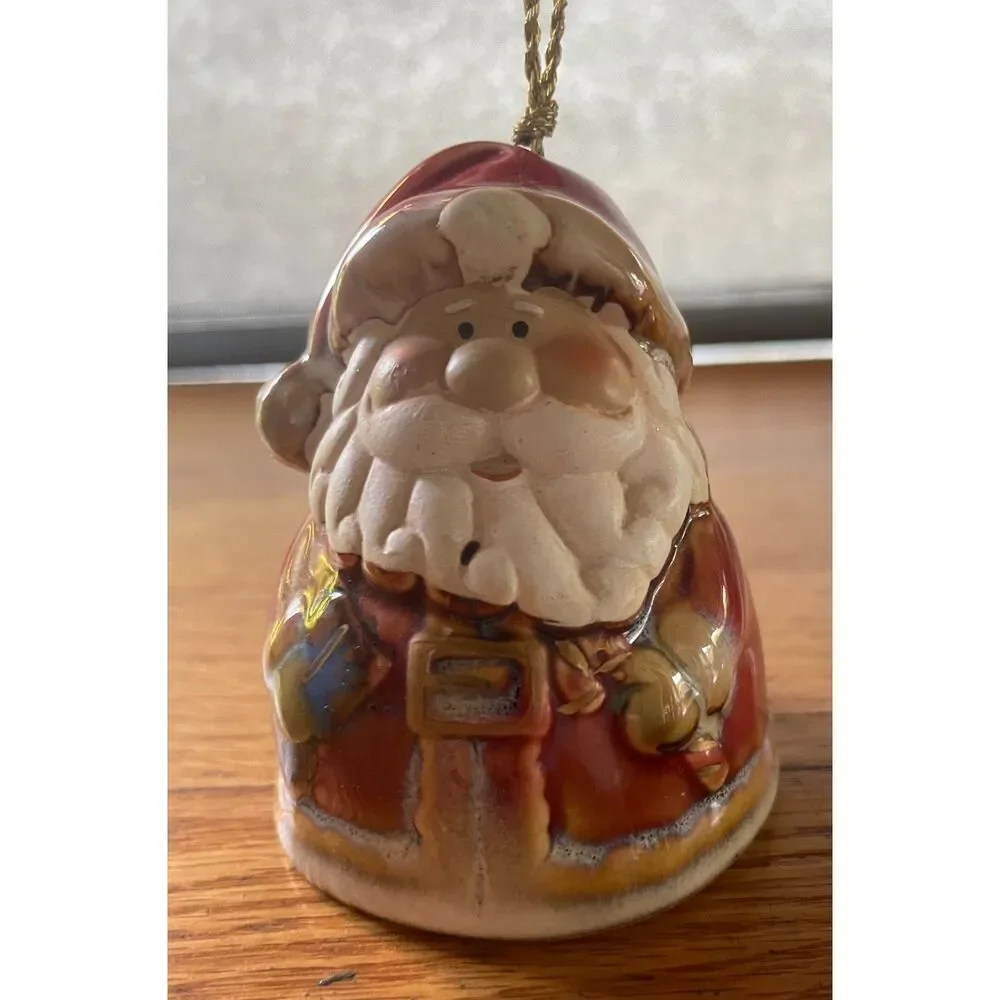Vintage Ceramic Santa Claus Bell Ornament Boot Clapper Christmas Decor
